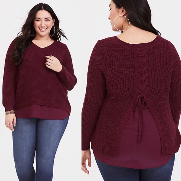 torrid Sweaters - Host Pick🎉 Torrid Maroon Cable Knit 2Fer Sweater